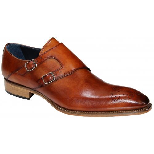 Duca Di Matiste "Vergato" Brandy Genuine Italian Calfskin Double Monk Strap Loafer Shoes.